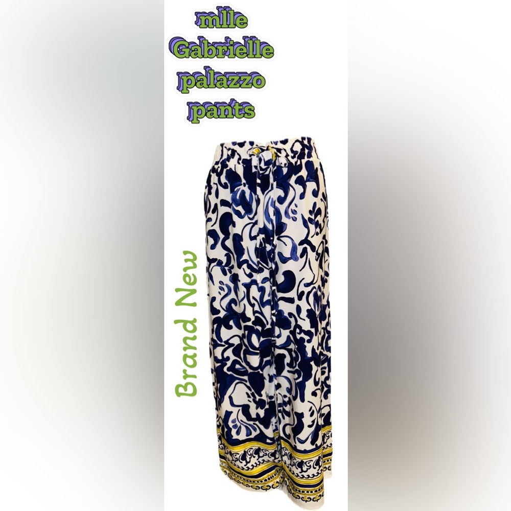 🌴Mlle‎ Gabrielle Blue and White Wide Leg Palazzo Pants🏝️
